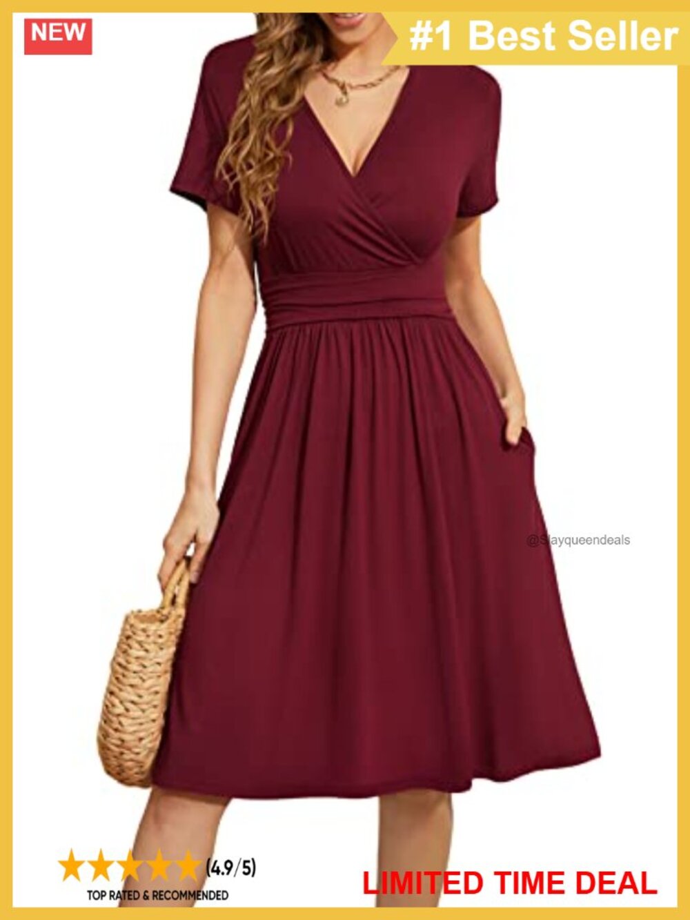 Women's Summer Short Sleeve Floral V-Neck Casual Dress with Pockets